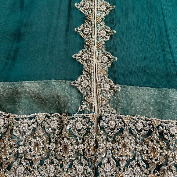 Pakistani shalwar kameez gown dress green wedding formal womens size medium 6 - Picture 6 of 14